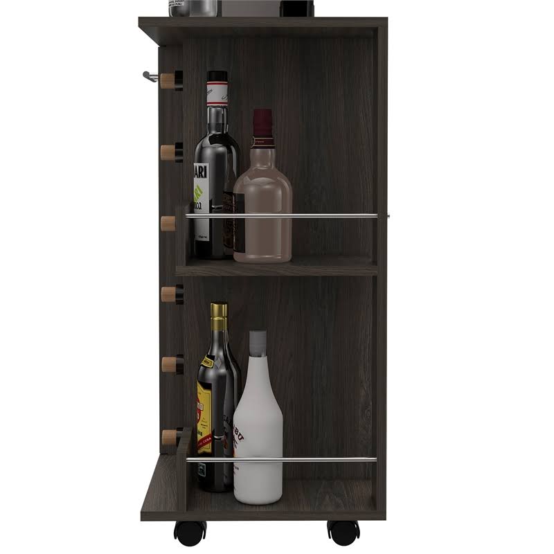 Espresso Bar Cart Cabinet with 6-Cubbies and 2-Shelves F771433