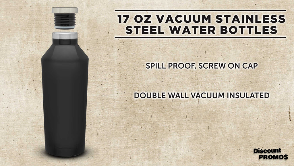 Black Stainless Steel Water Bottles 17 oz Set of 6 Double Wall B614