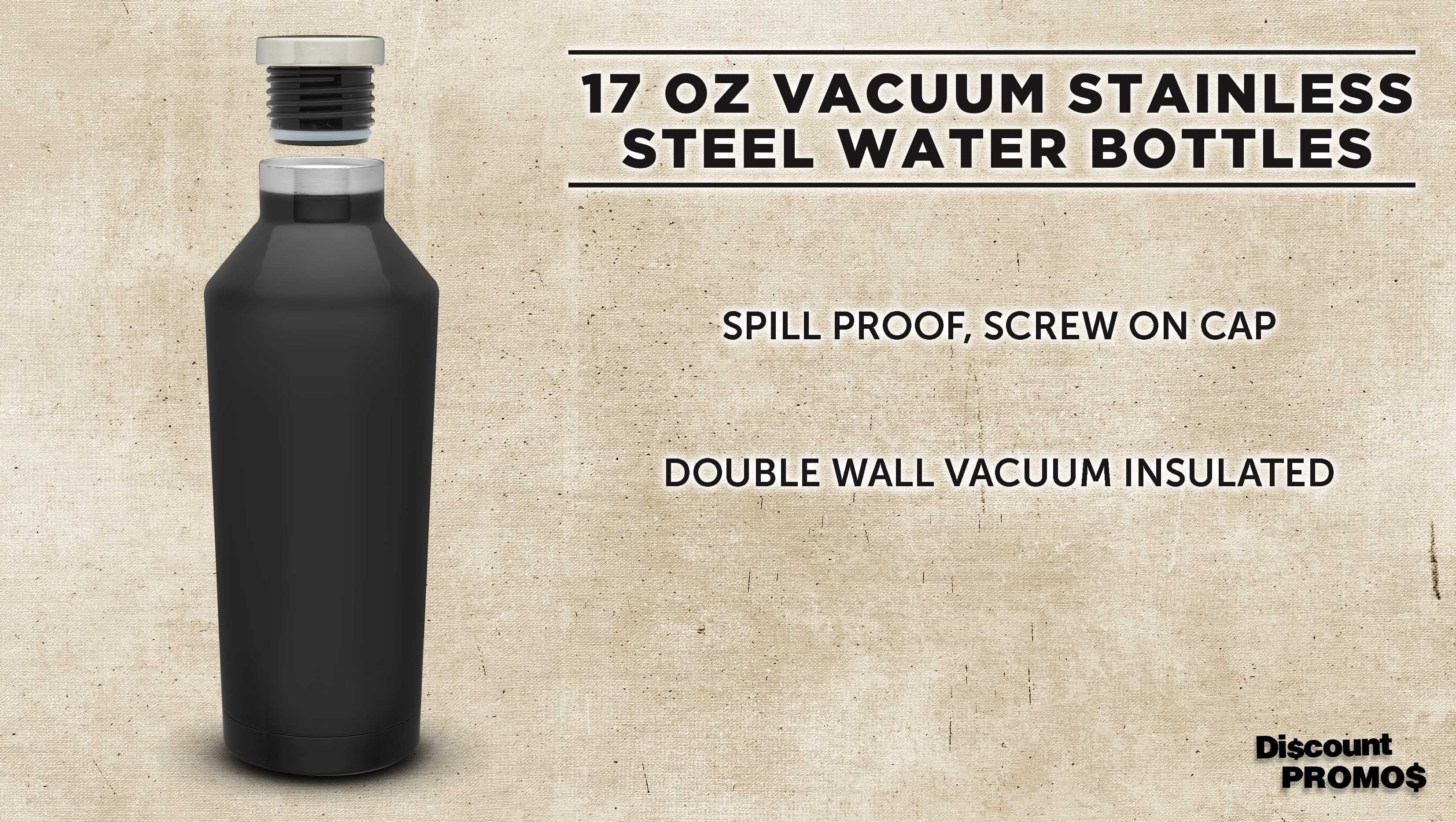 Black Stainless Steel Water Bottles 17 oz Set of 6 Double Wall B614