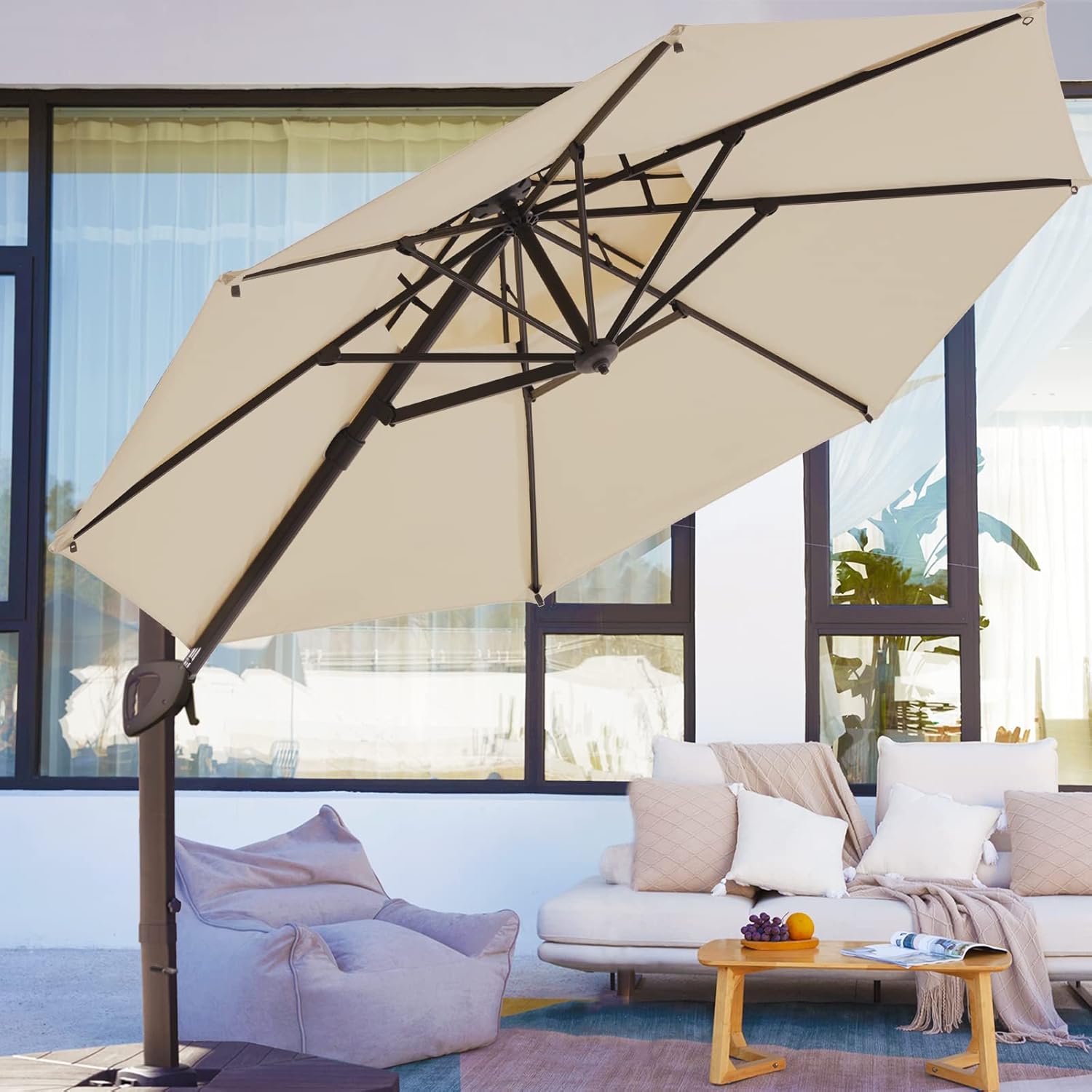 9x9 FT Square Cantilever Patio Umbrella with Sky Blue Solution-dyed Fabric F28421