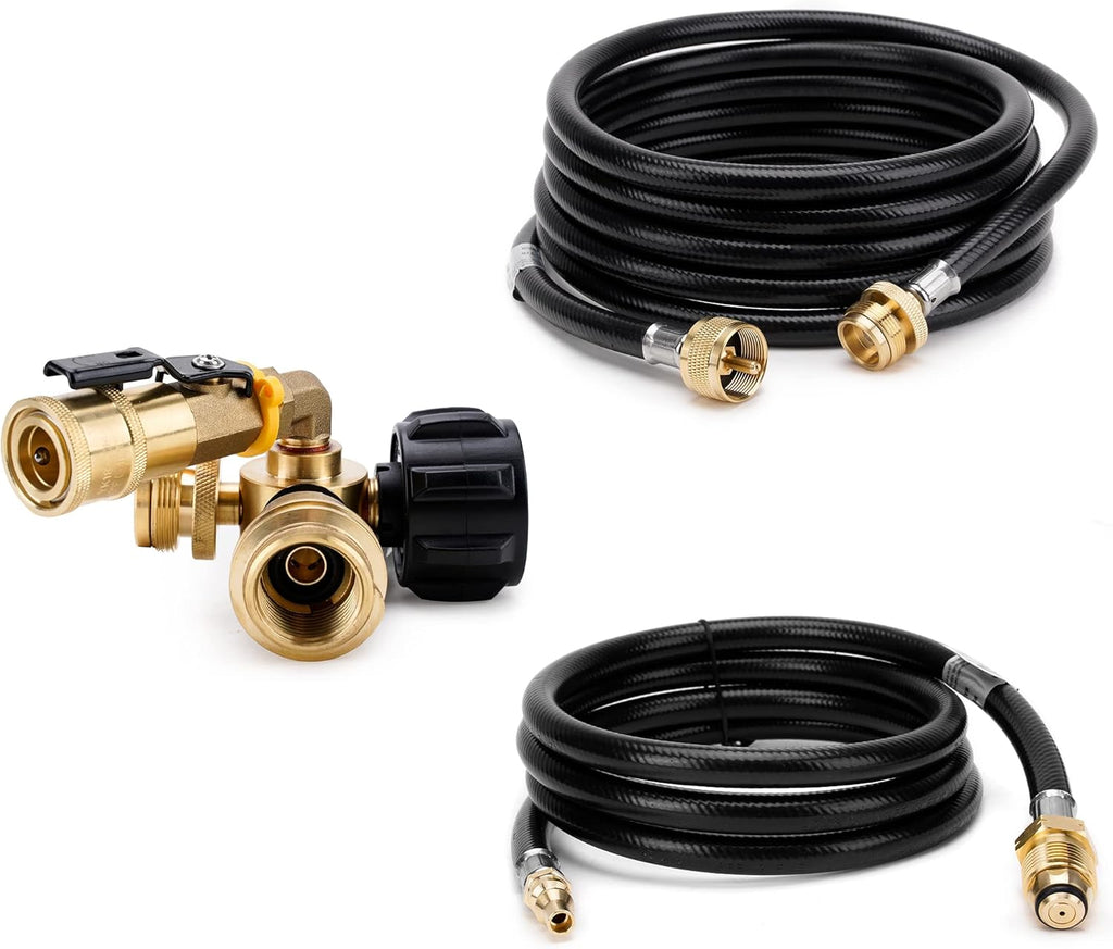 4-Port Propane Brass Tee Adapter Kit with 6FT and 12FT Extension Hose, Pack of 2 X66042