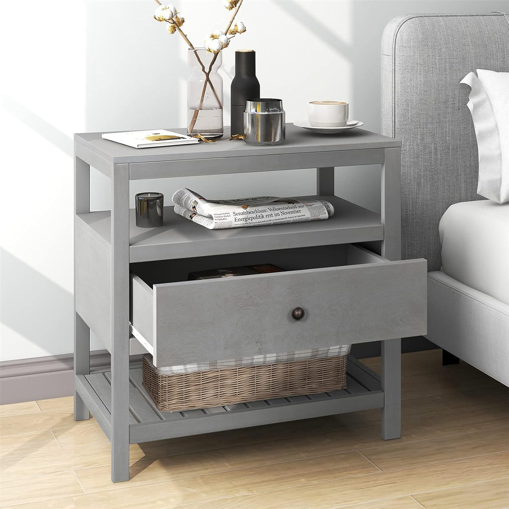 Rustic Gray 3-Drawer Wood Nightstand Q497200