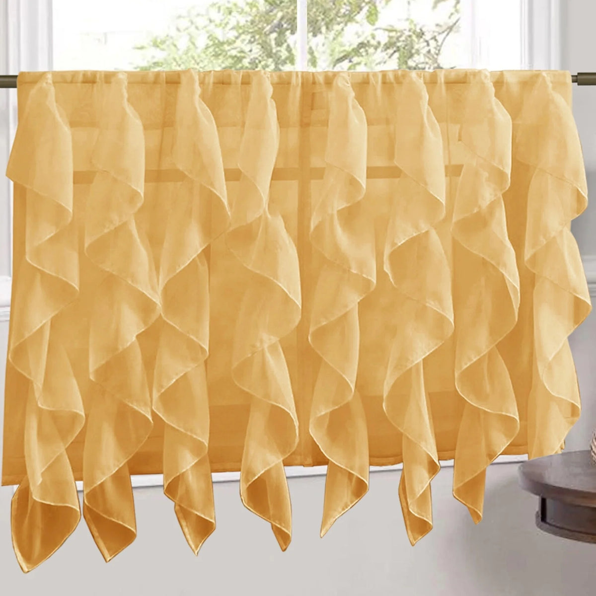 Camel Vertical Ruffled Waterfall Valance and Curtain Tiers 36" tier pair Y80898