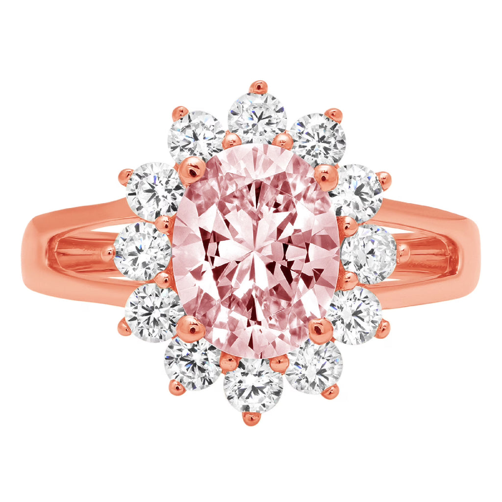 Oval Cut Pink Simulated Diamond 18k Rose Gold Halo Ring Size 9.5 E421