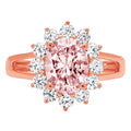 Oval Cut Pink Simulated Diamond 18k Rose Gold Halo Ring Size 9.5 E421