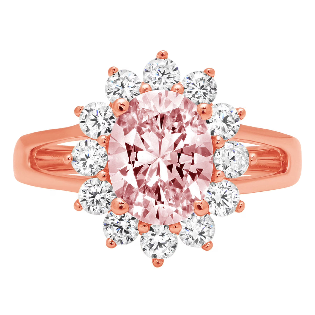 Oval Cut Pink Simulated Diamond 18k Rose Gold Halo Ring Size 9.5 E421