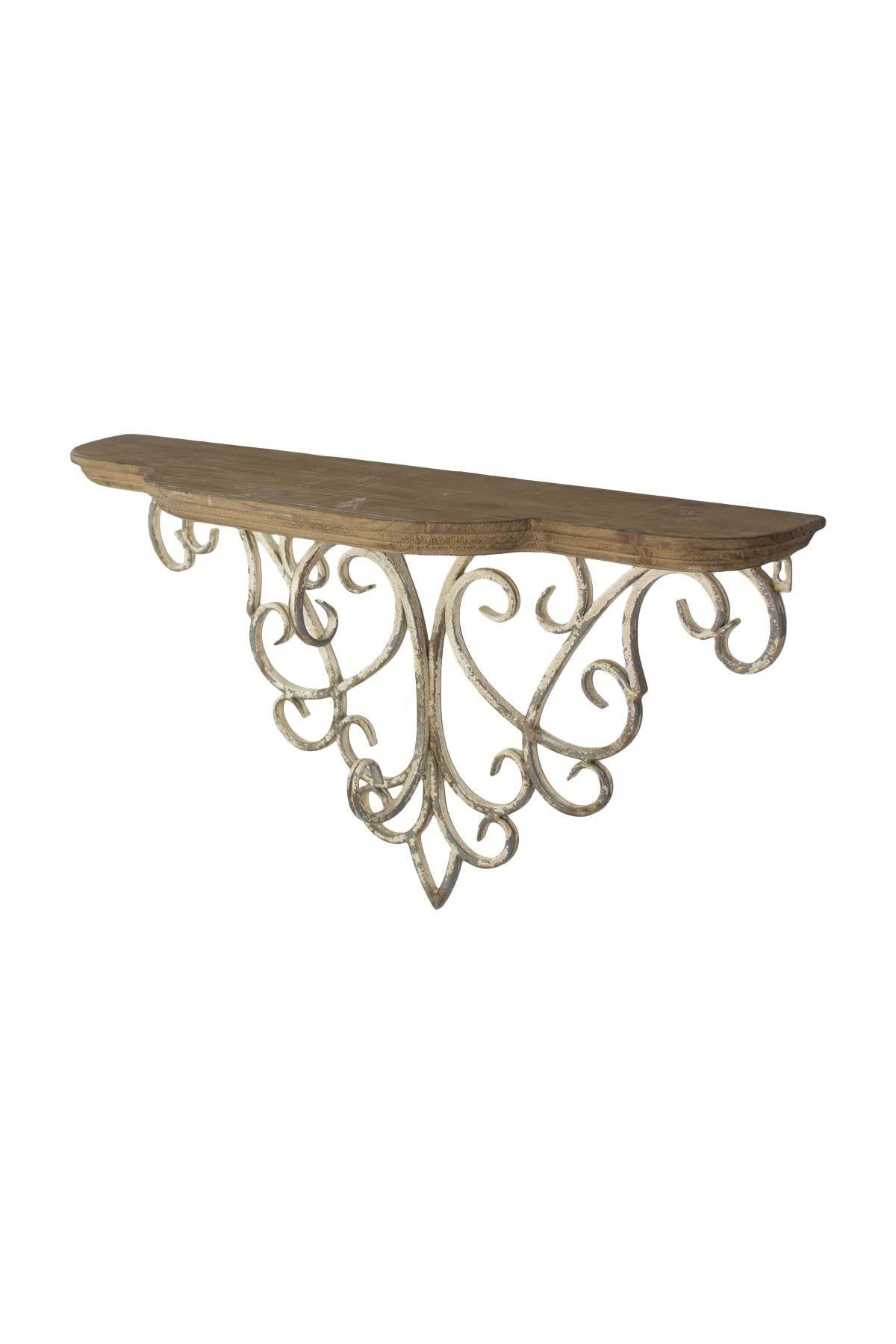 Wood Top Shelf with Metal Filigree Detail F227500