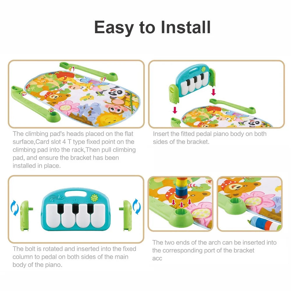 Playmat Kick and Play Piano Gym with Hanging Mirror Musical Activity Center Tummy Time Play Mat M8423