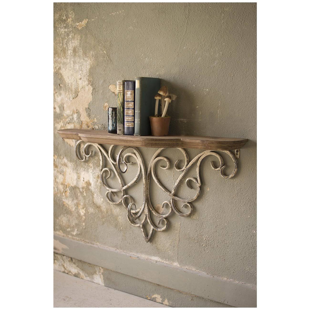 Wood Top Shelf with Metal Filigree Detail F227500