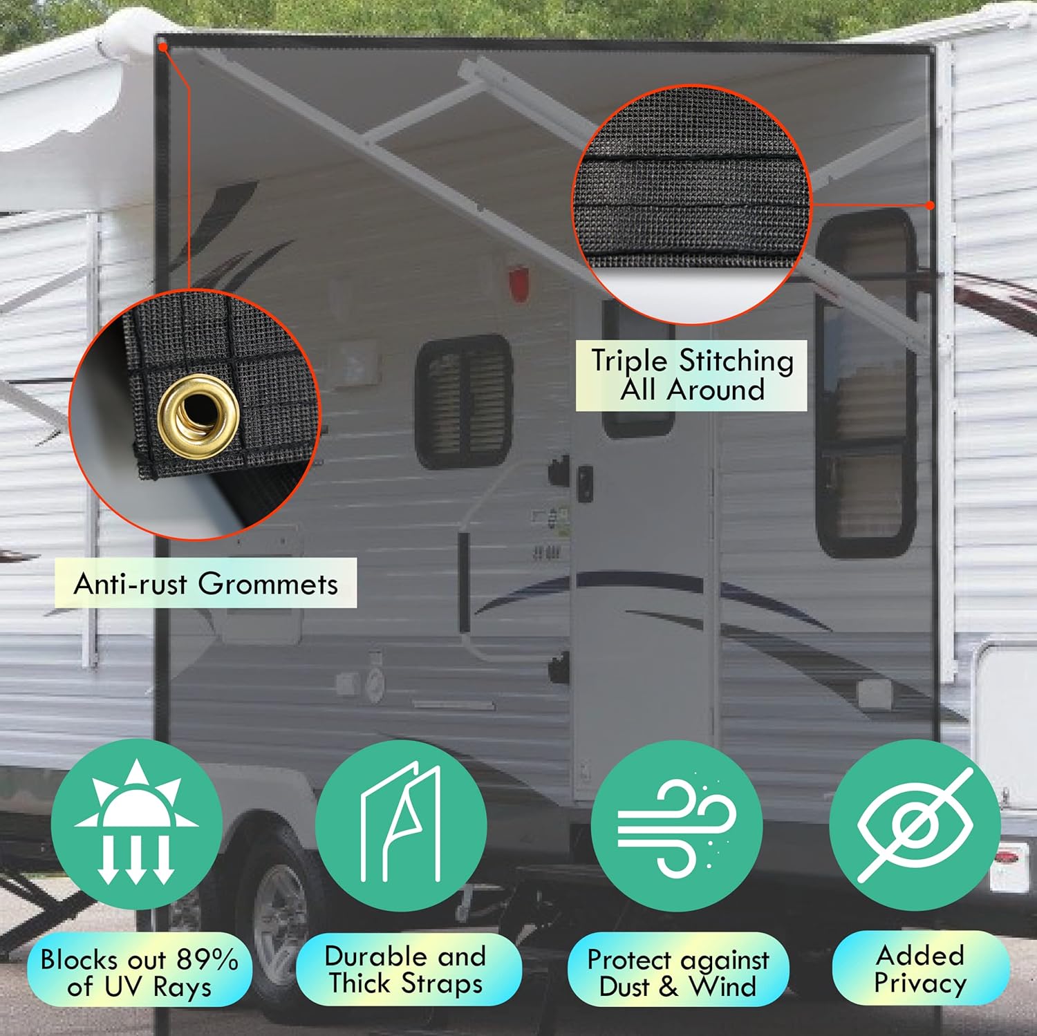 RV Awning Shade Screen 9x15.3’ with Zipper R252346