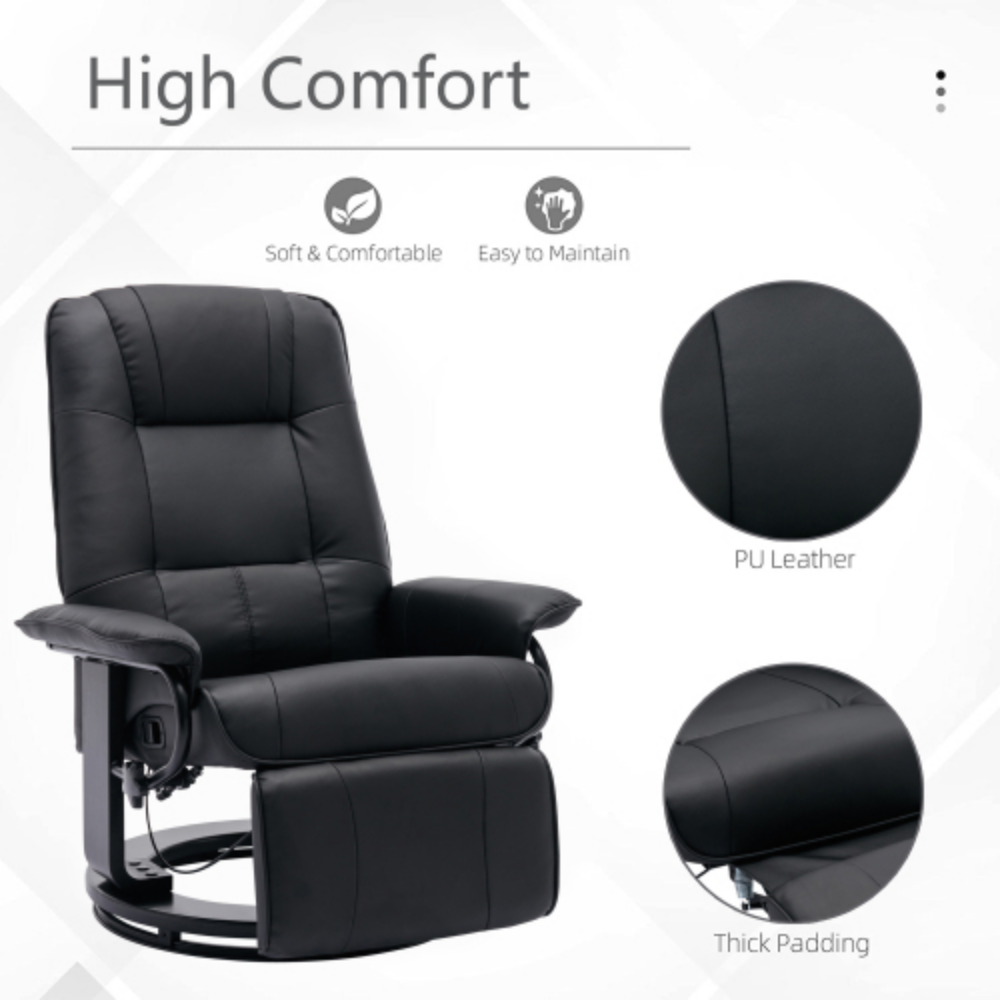 Black Faux Leather Swivel Recliner with Footrest I247639