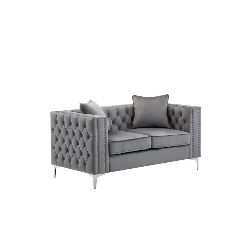 2 Piece Velvet Loveseat and Chair Set in Gray E99503