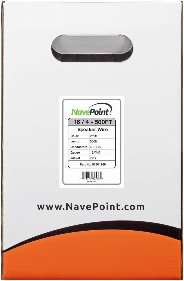 500ft 16/4 AWG 4 Conductor White Speaker Cable T642412