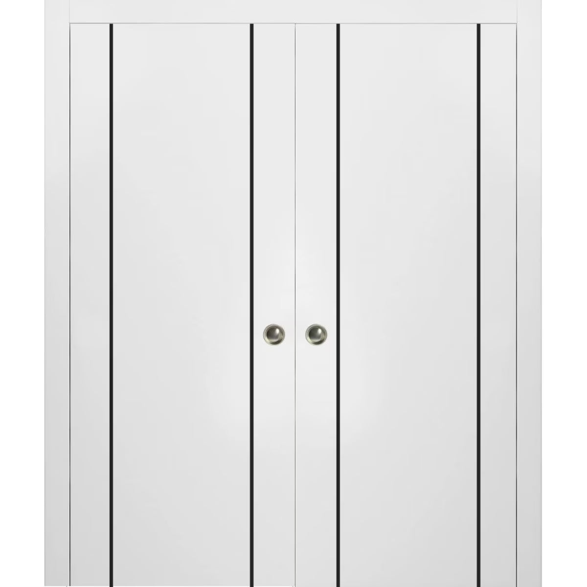 Sliding French Double Pocket Doors 48 x 80 inches White Silk with Frosted Glass Solid Wood Interior Doors R407805