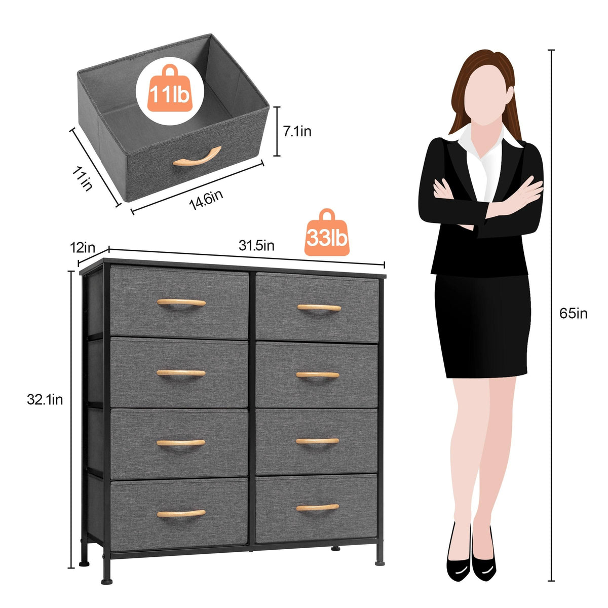 Blue, Orange & Light Coffee 8 Drawer Vertical Dresser Q4141