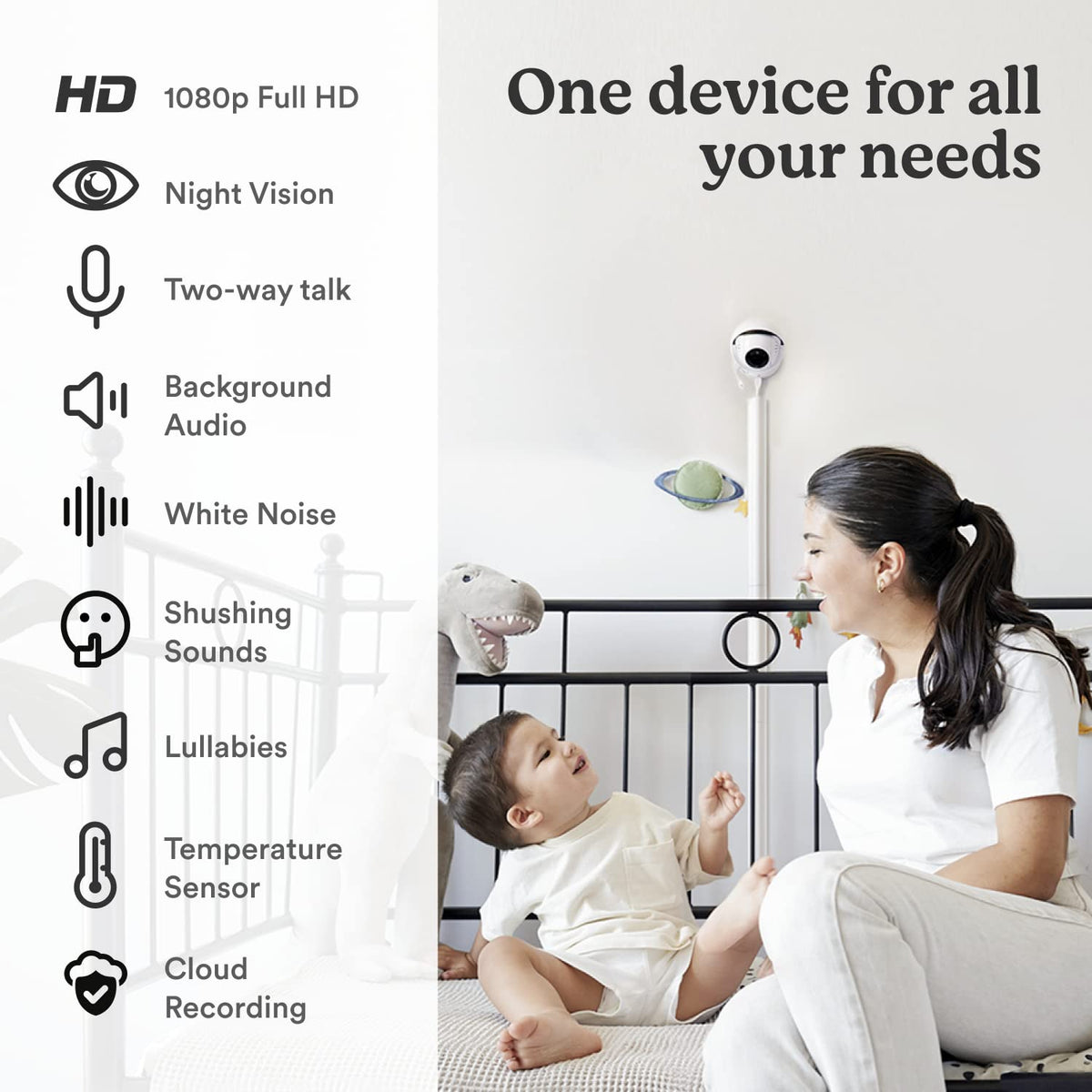 WiFi Baby Monitor with 1080P Full HD Camera, Night Vision, Two Way Talk, Temperature Sensor O89147