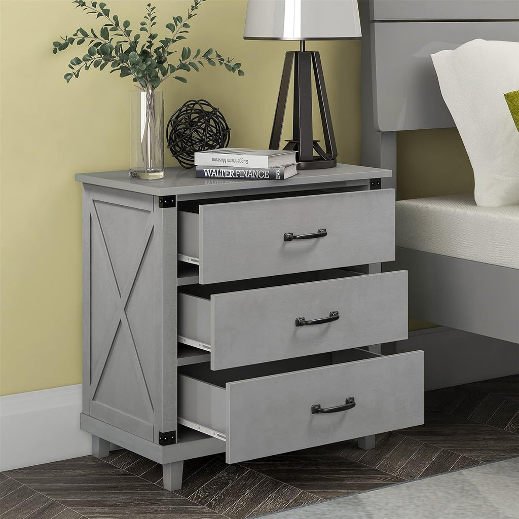 Rustic Gray 3-Drawer Wood Nightstand Q497200