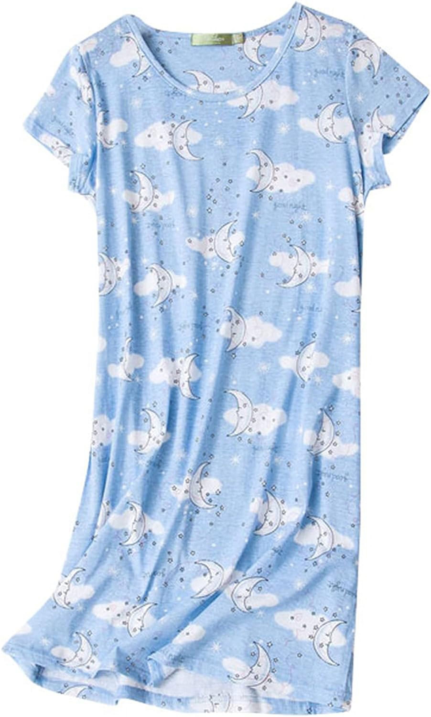 Women's Cotton Sleepshirt Short Sleeve Nightgown Blue Moon 2XL M2713