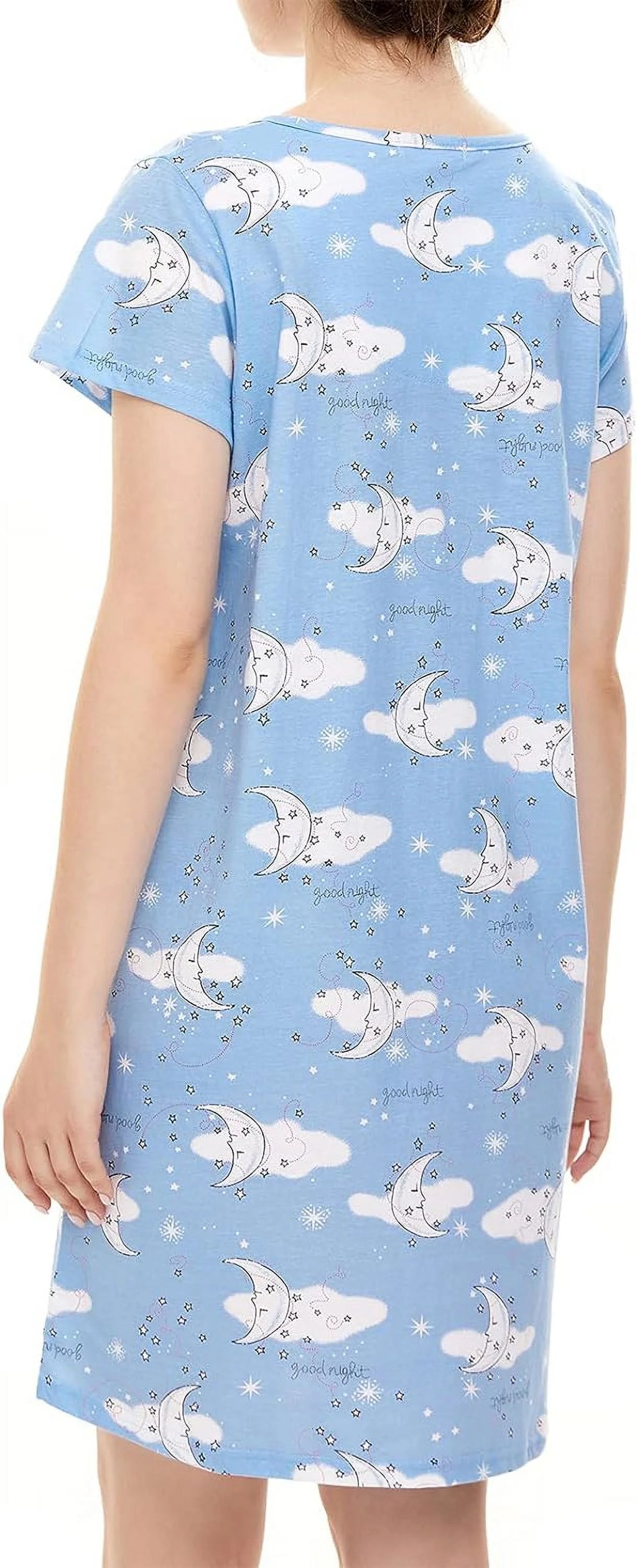 Women's Cotton Sleepshirt Short Sleeve Nightgown Blue Moon 2XL M2713