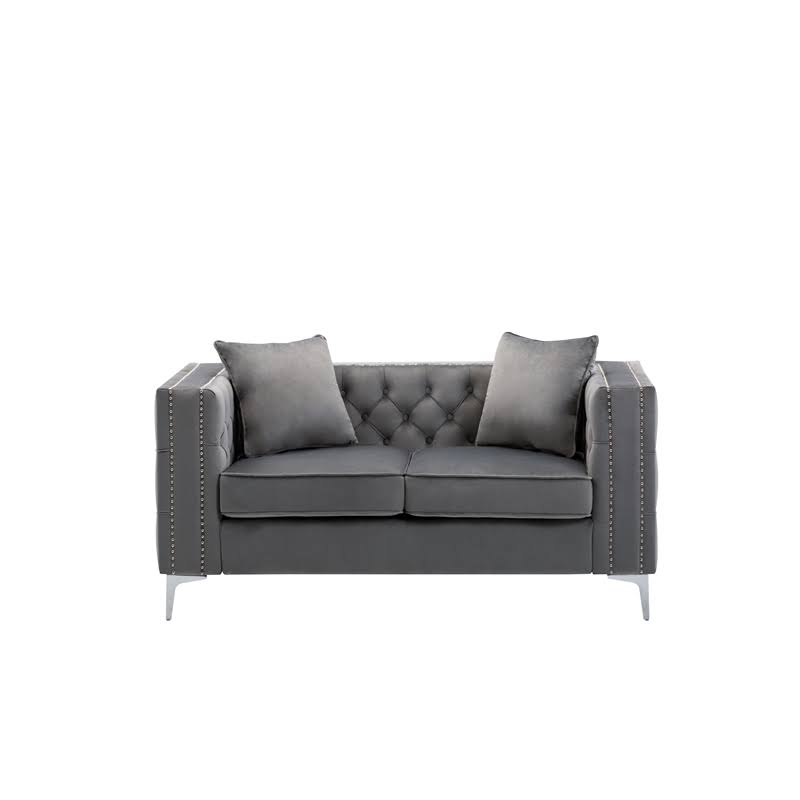 2 Piece Velvet Loveseat and Chair Set in Gray E99503