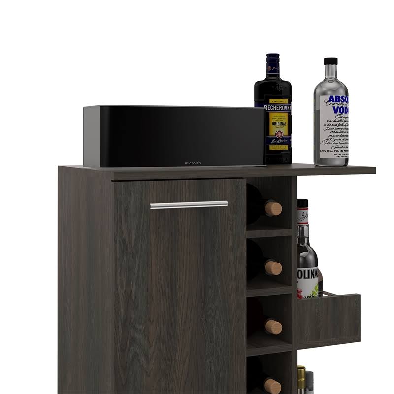 Espresso Bar Cart Cabinet with 6-Cubbies and 2-Shelves F771433