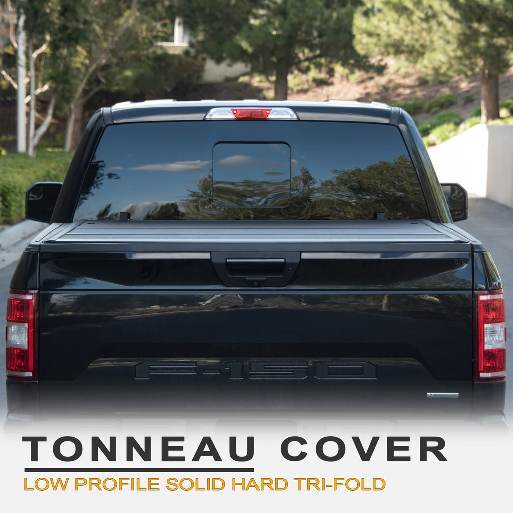Low Profile Hard Aluminum Tri-Fold Tonneau Cover Matte Black L484