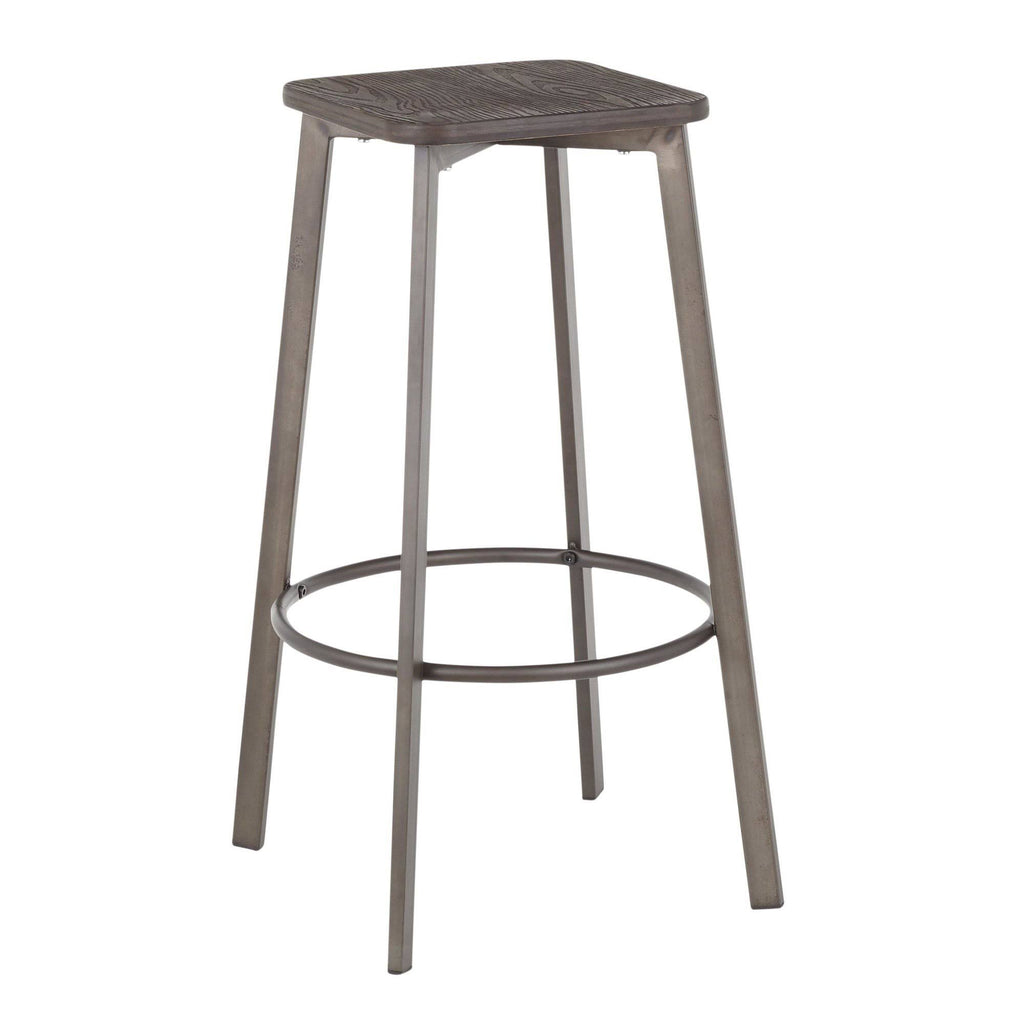 Vintage White Metal and Espresso Bamboo Square Barstool Set of 2 Q135