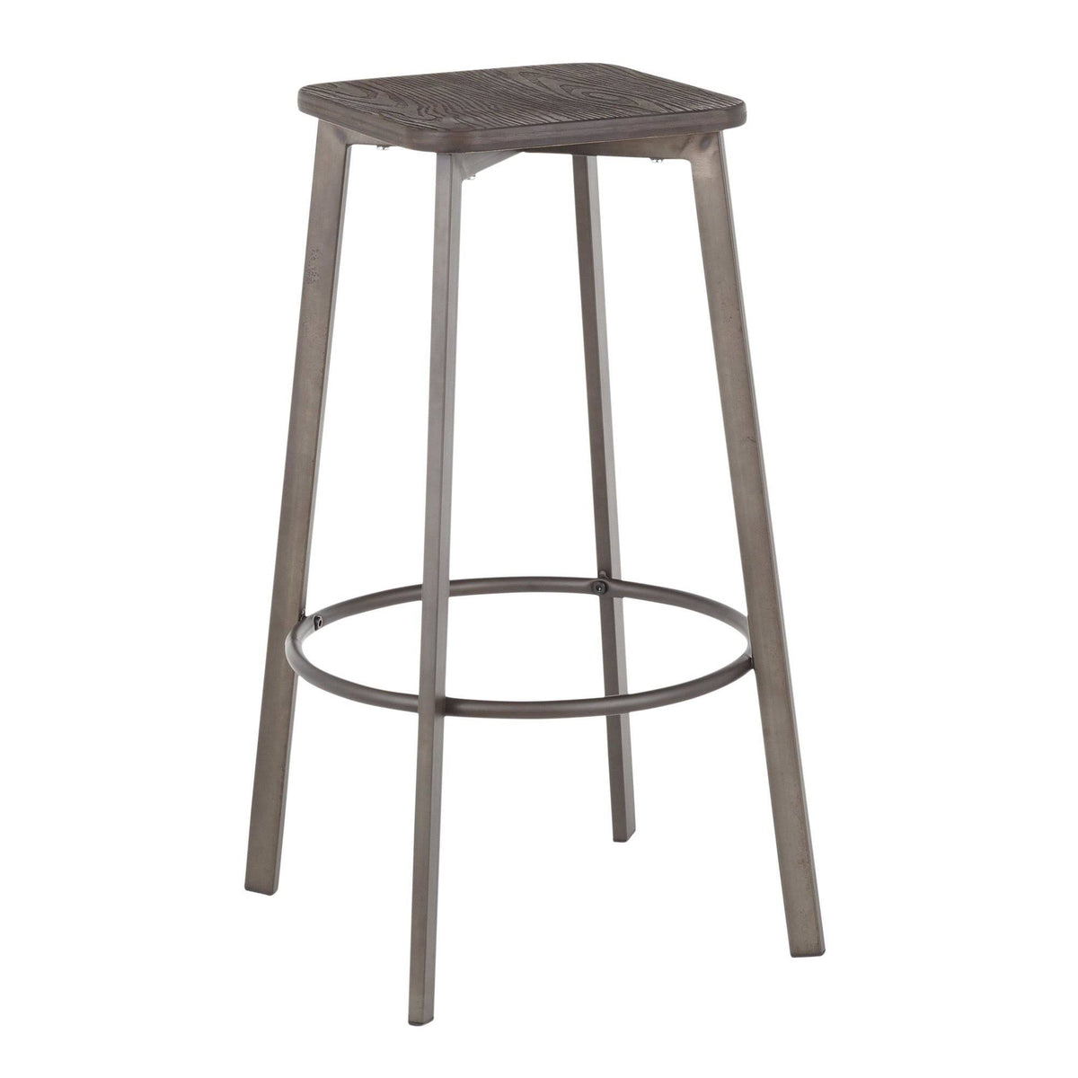 Vintage White Metal and Espresso Bamboo Square Barstool Set of 2 Q135