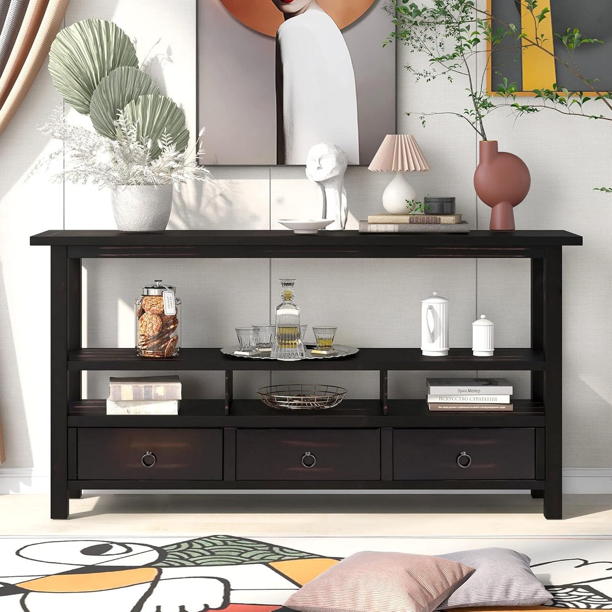 Light Green 6 Drawers Sideboard Console Table with Cabinet and Bottom Shelf S7722