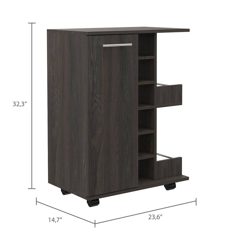 Espresso Bar Cart Cabinet with 6-Cubbies and 2-Shelves F771433