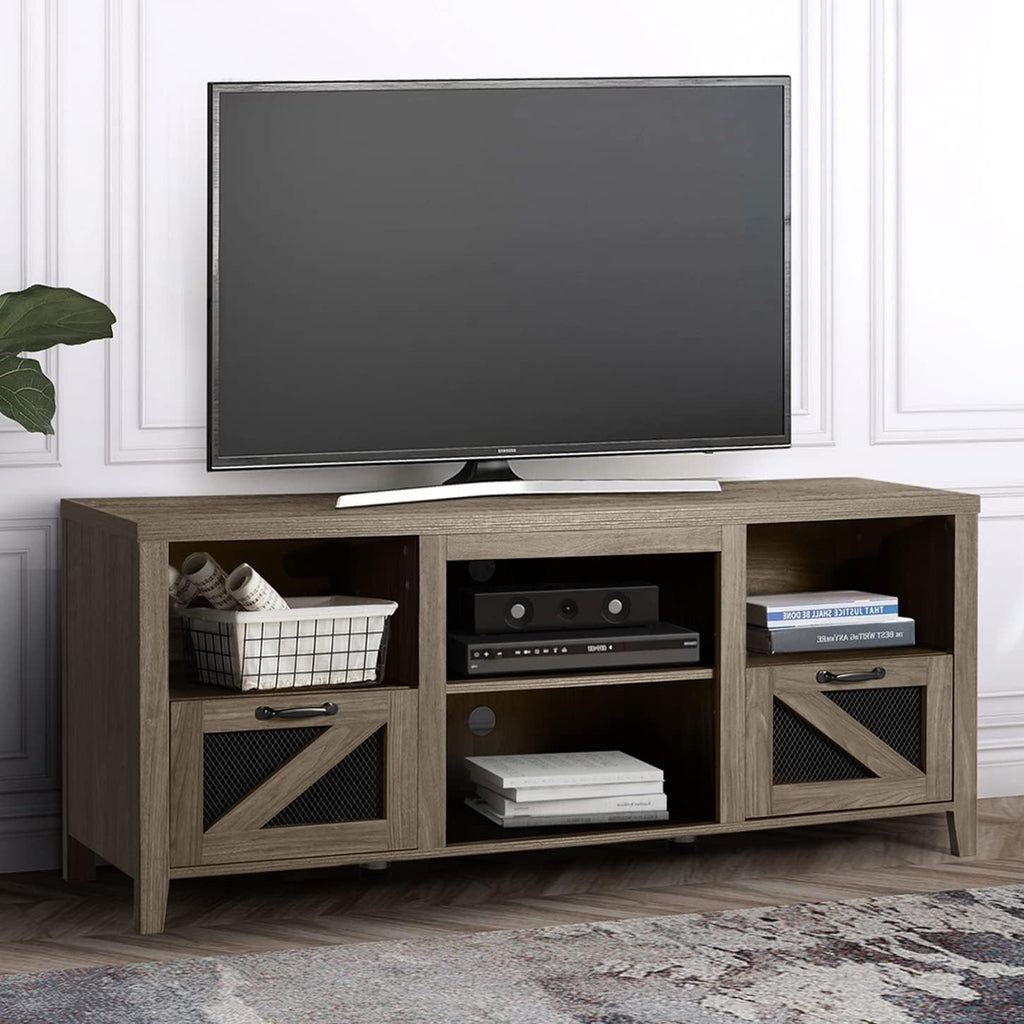 Barn Door Wood Electric Fireplace TV Stand with Storage Cabinets and Infrared Heater Q7333