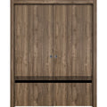 Sliding French Double Pocket Doors 48 x 80 inches Walnut with Frosted Glass Solid Wood Interior Doors S864799