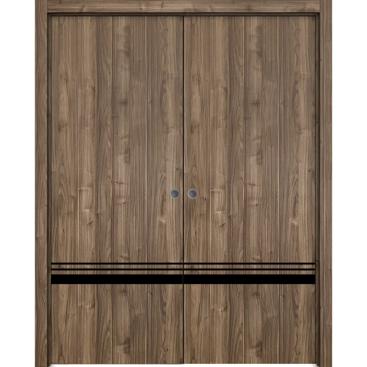 Sliding French Double Pocket Doors 48 x 80 inches Walnut with Frosted Glass Solid Wood Interior Doors S864799