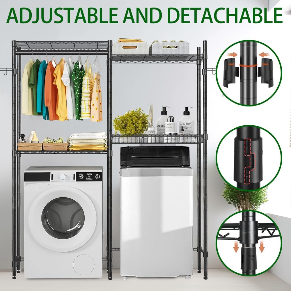 Black 4 Tier Clothes Drying Rack with Adjustable Shelves M43959