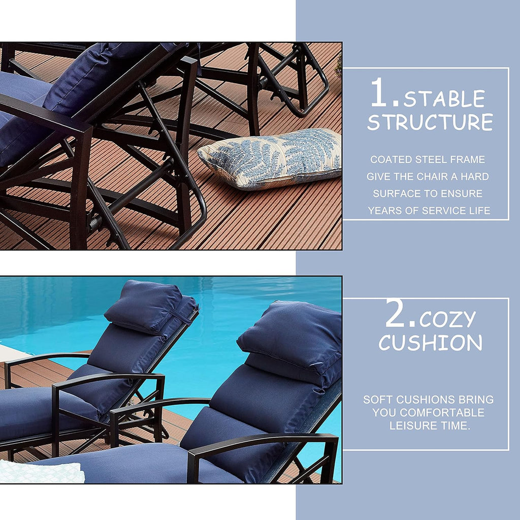 2 Piece Patio Chaise Lounge Chair Set with Cushions, Blue L17798