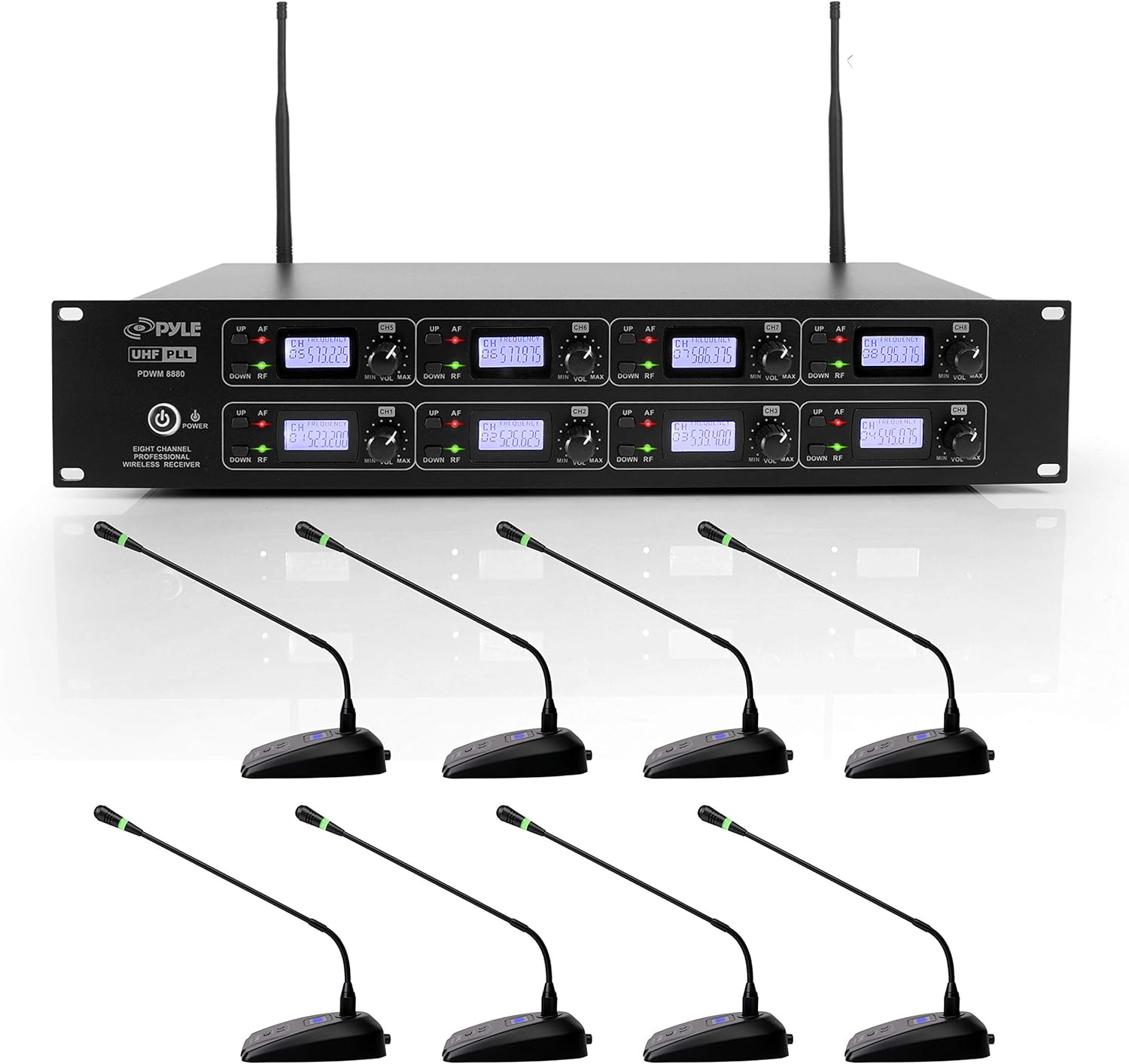 UHF Desktop Conference Microphone System with 8 Gooseneck Mics and Receiver B3804
