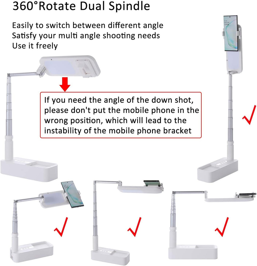 White Foldable Phone Holder with LED Light Stand and Remote, 51 inch, Pack of 2 P2046