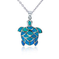 18" Rhodium Created Blue Opal Turtle Necklace Q683