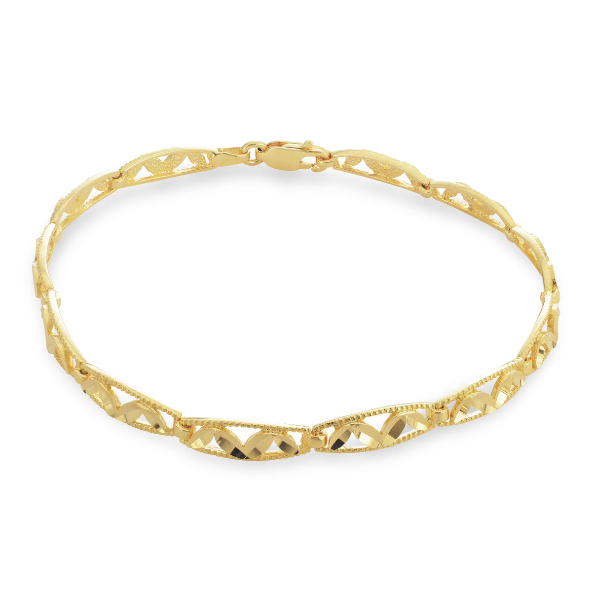 18K Gold Over Sterling Silver Diamond Cut Leaves Bracelet 7 Inches I451824