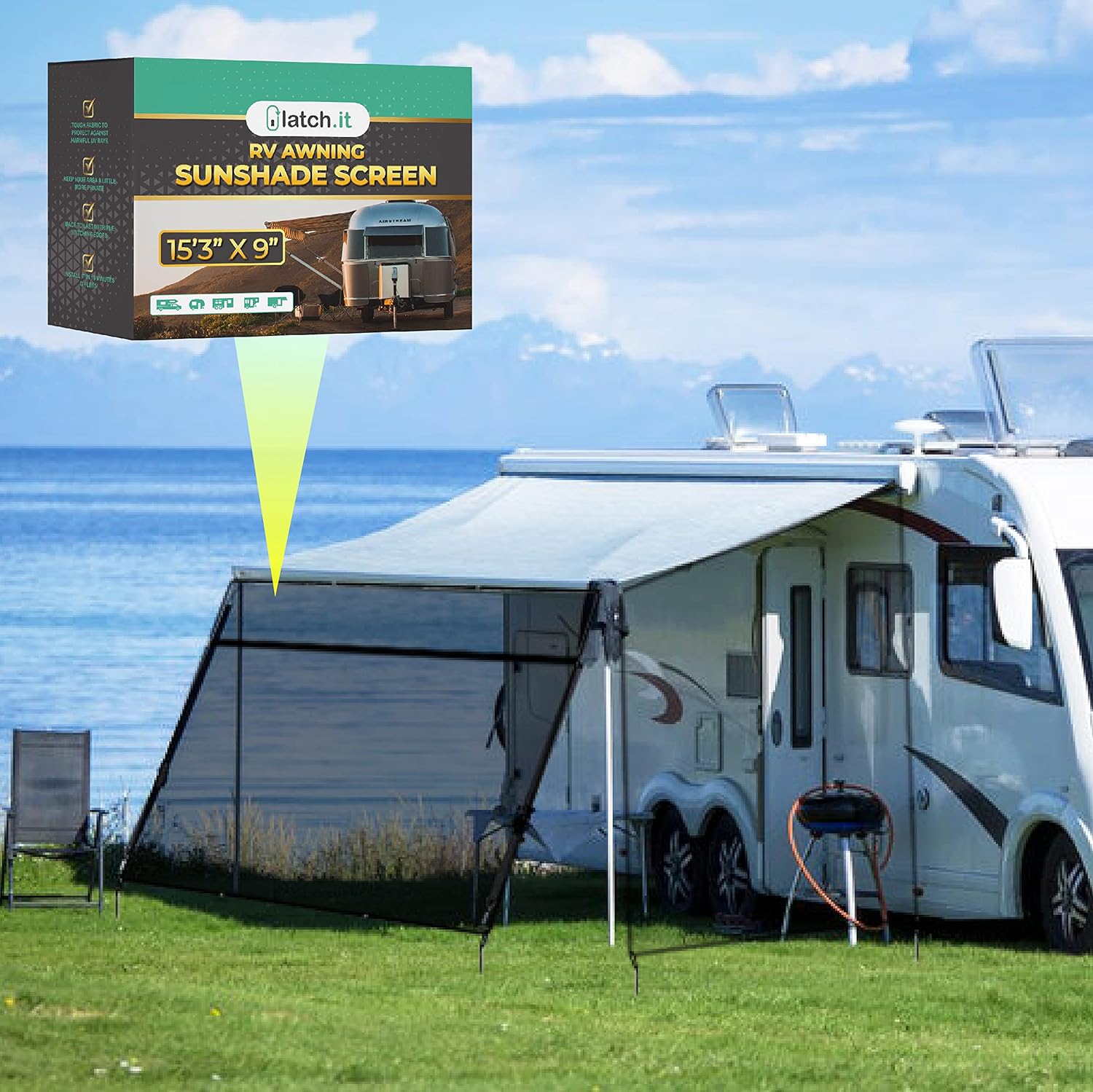 RV Awning Shade Screen 9x15.3’ with Zipper R252346