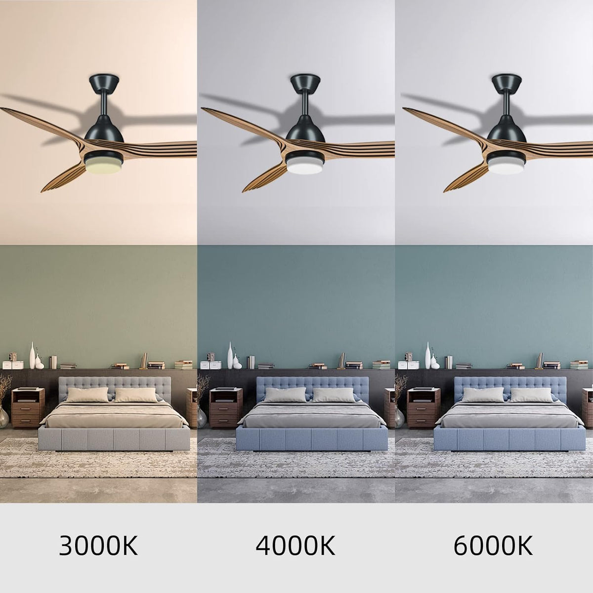 52'' Ceiling Fan with Lights Remote Control Brushed Wood Walnut Blades 3 Level Timer 6 Speed Reversible Motor I267004