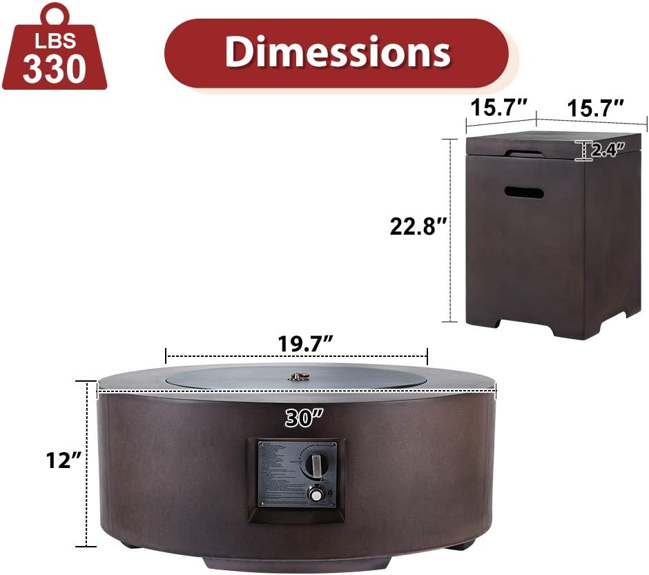 30in Outdoor Propane Fire Pit with Lava Rocks J3963
