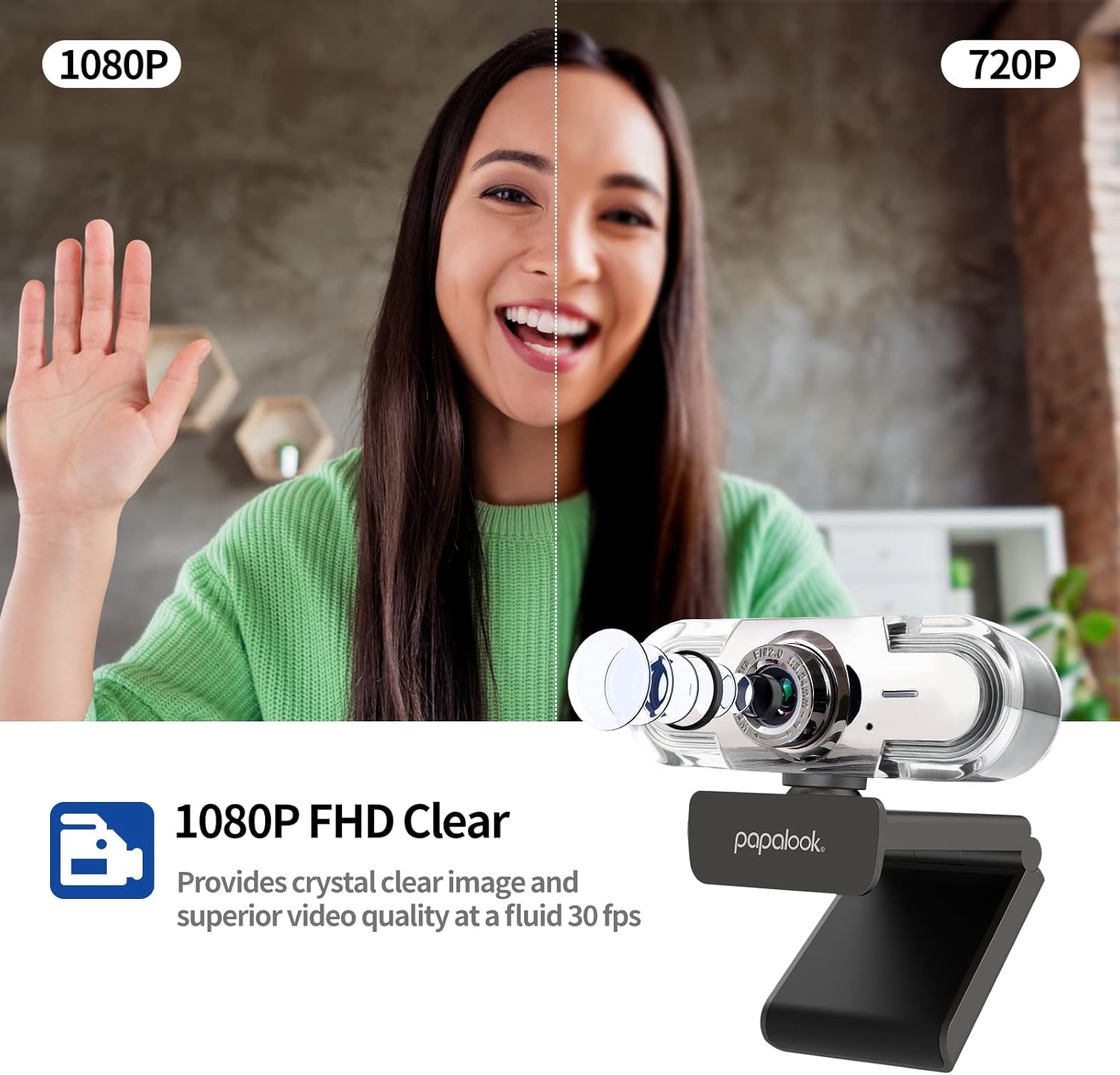 1080P Webcam with Microphone, Full HD Streaming Web Camera, 90° View Computer Camera, Manual Focus USB Camera I79436