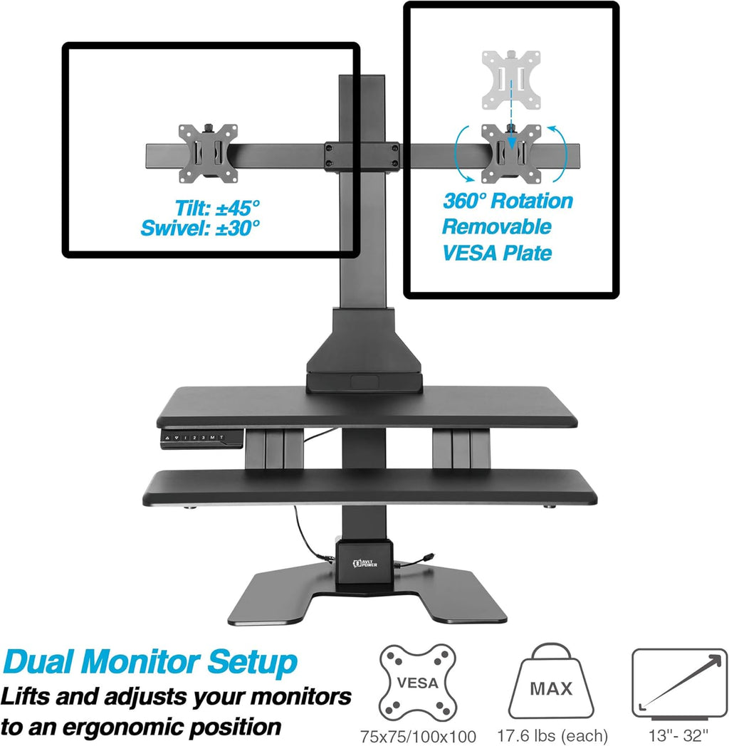 Dual 32" Monitor Electric Standing Desk with Keyboard Tray Extra Large 28"x 16" Tabletop Motorized Height Adjustable Sit to Stand Table N9119