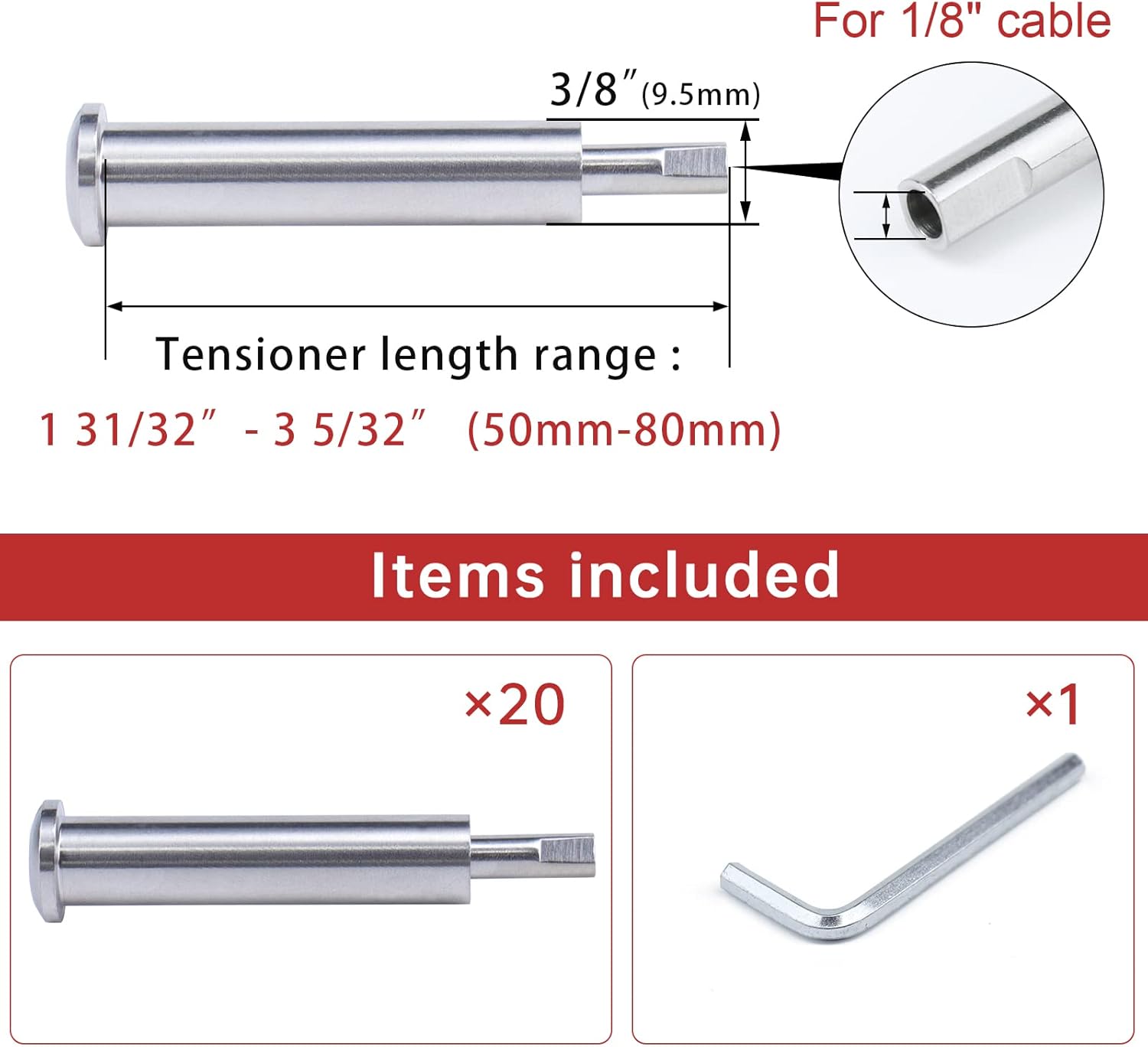 20 Pack Hidden Cable Railing Kit 1/8 System for Wood & Metal Post K239058