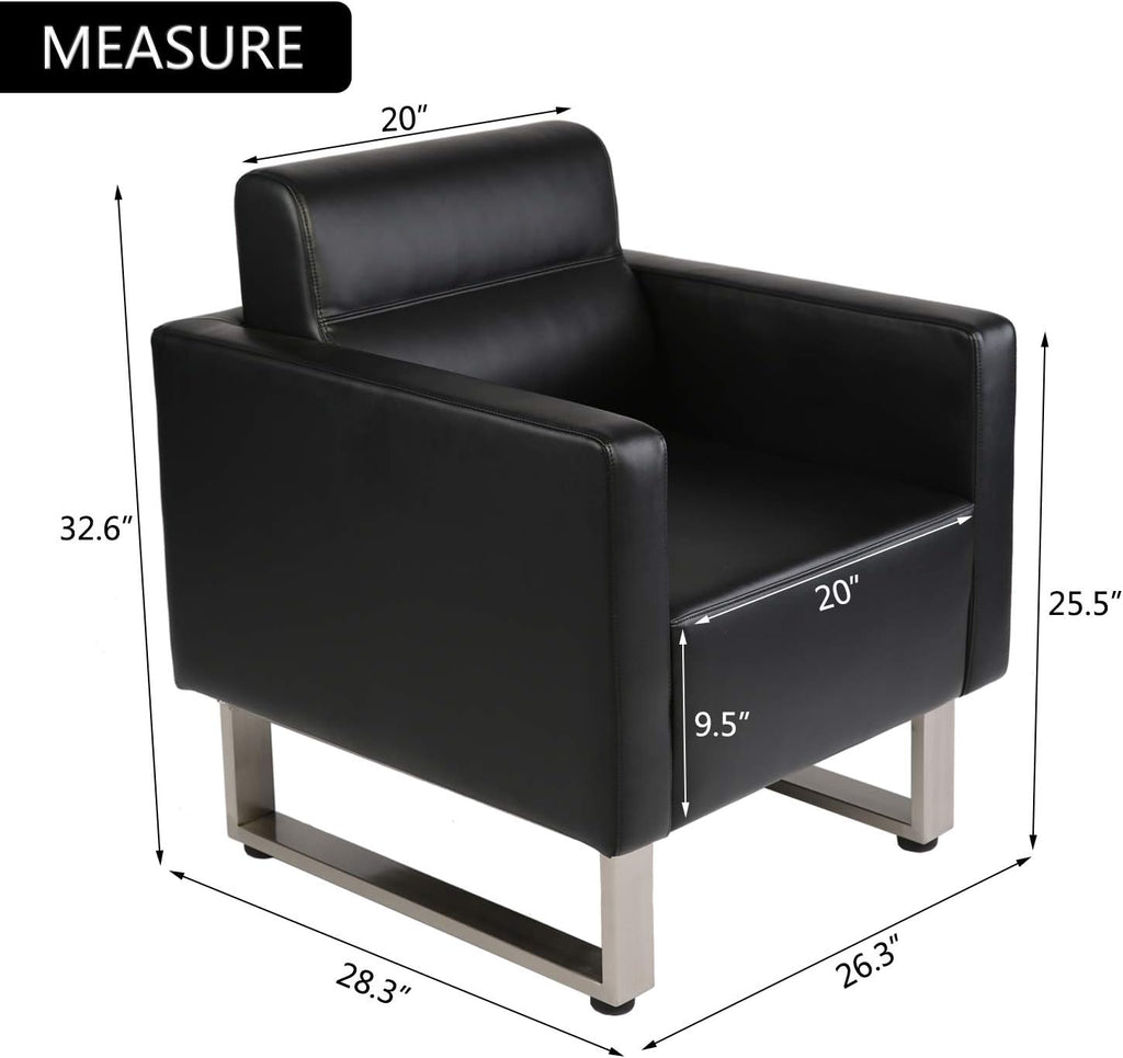 Black Leather Club Chair with Cushion P1974