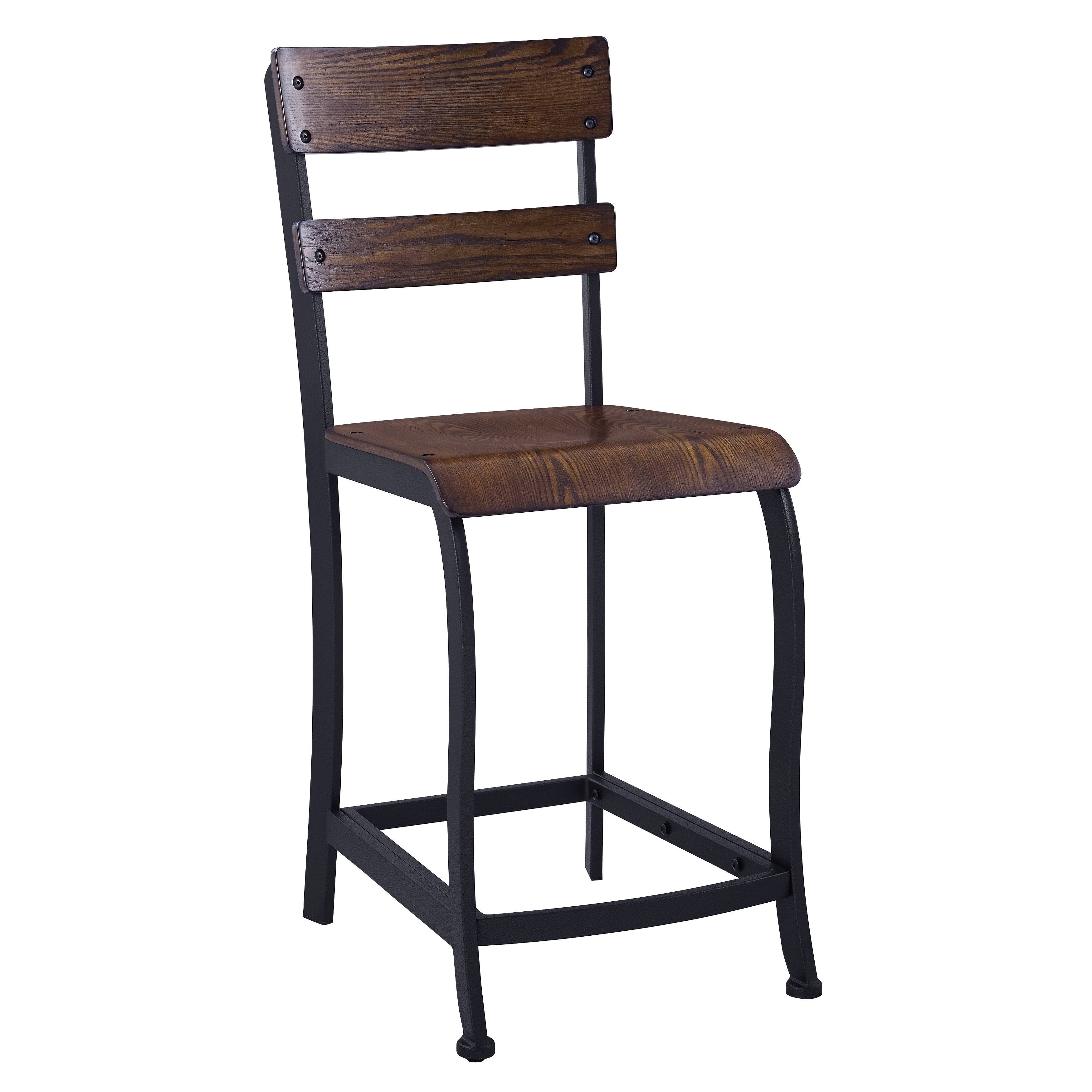 Brown Wood and Grey Metal Gathering Stools Set of 4 W9569