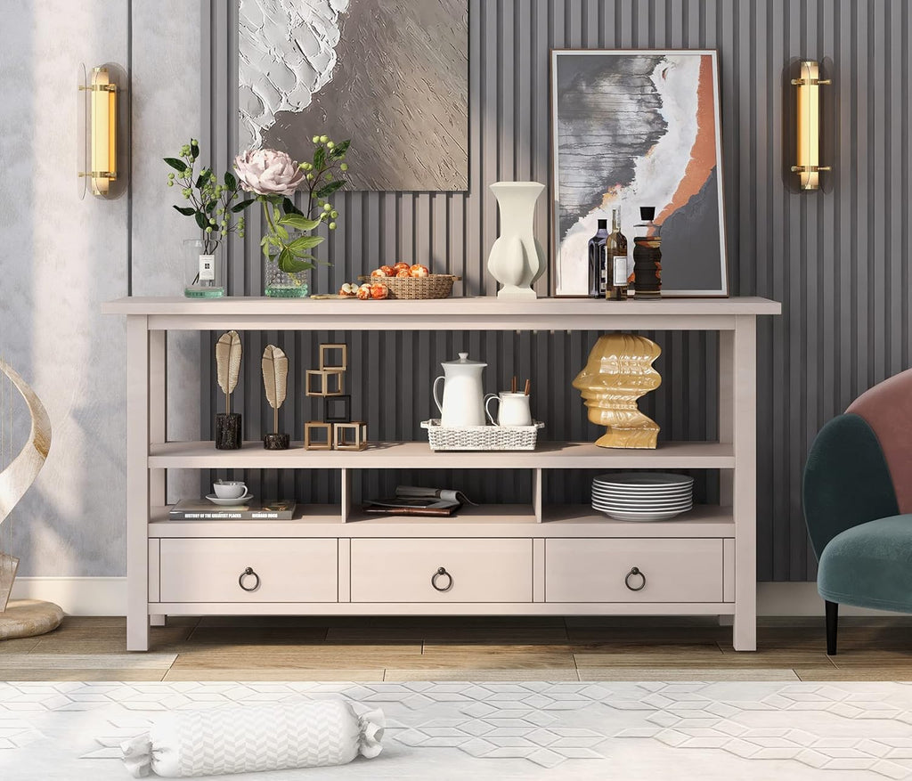 Light Green 6 Drawers Sideboard Console Table with Cabinet and Bottom Shelf S7722