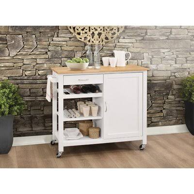 White/Butcher Block Kitchen Cart K8146