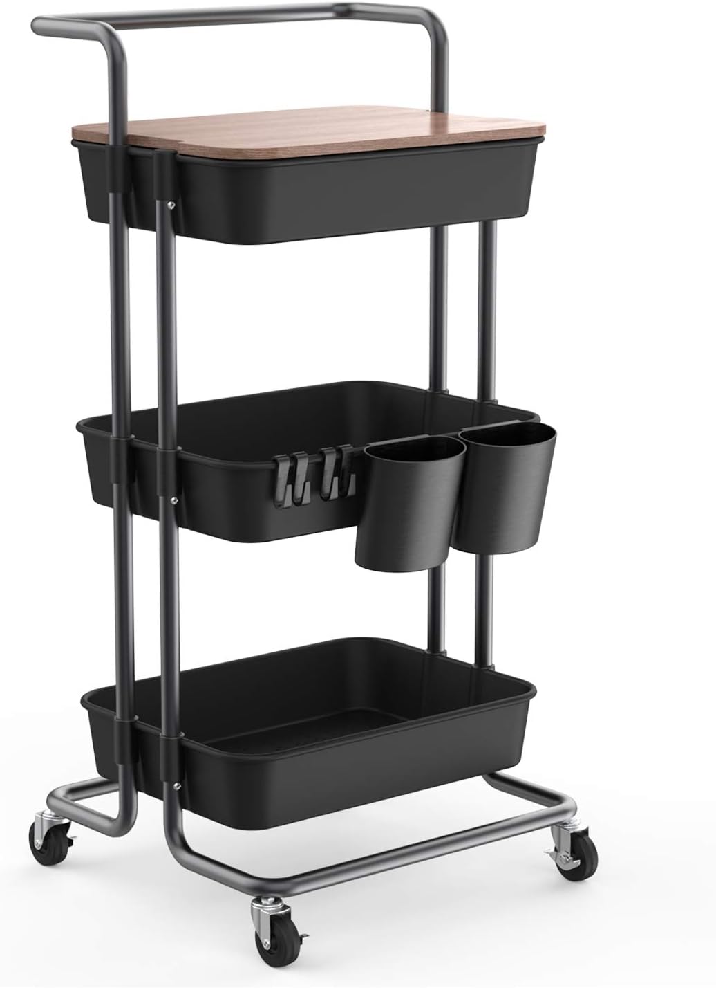 3 Tier Rolling Storage Cart with Cover Board, Handle and Locking Wheels L839185